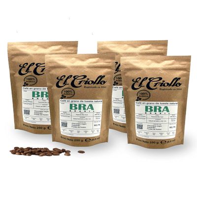 Brazilian Coffee BEANS - Cafs El Criollo | Origin: Cerrado Mineiro (Minas Gerais) | 100% Arabica and Natural Roasted Specialty Coffee | Pack of 4x250gr (1kg)