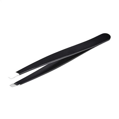Amazon Basics Slant Tip Professional Stainless Steel Tweezer for Effective Hair Removal, Ideal for Daily Beauty Regimen, with Travel Case, Black, 1-Pack