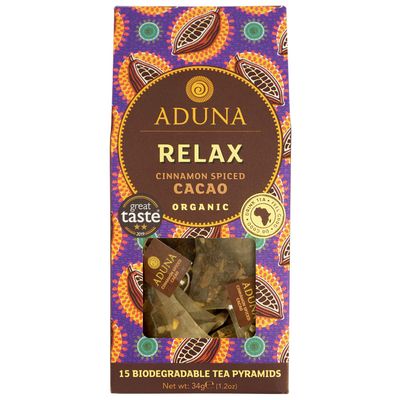 Aduna Relax African Super-Tea with Organic Cinnamon Spiced Cacao - 15 Biodegradable Tea Pyramids,1