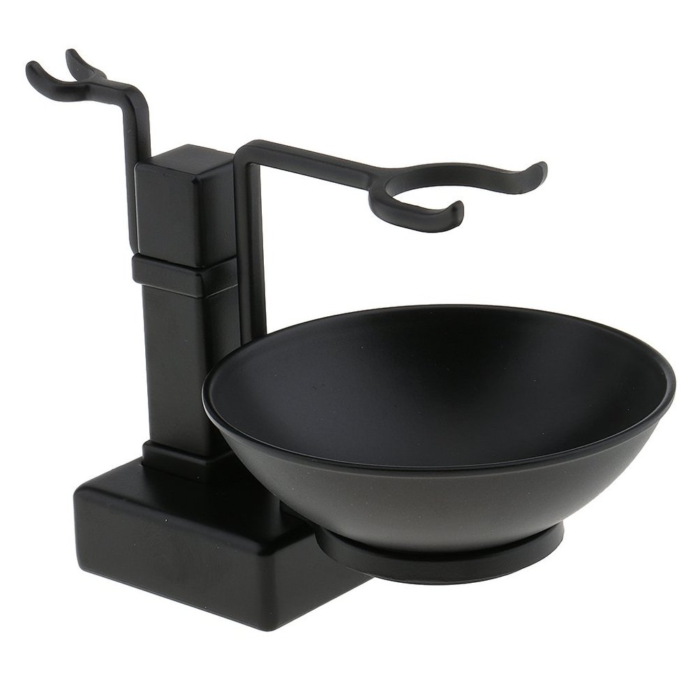 Amagogo Mens Shaving Brush Holder rack and Soap Cup Bowl Set Black