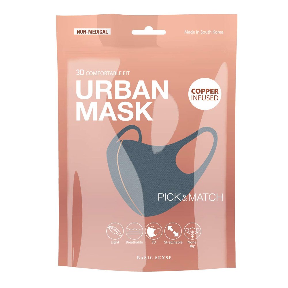 Basic Sense Copper Infused Washable Reusable plain Face Coverings Masks Made in South Korea (Teal Blue)