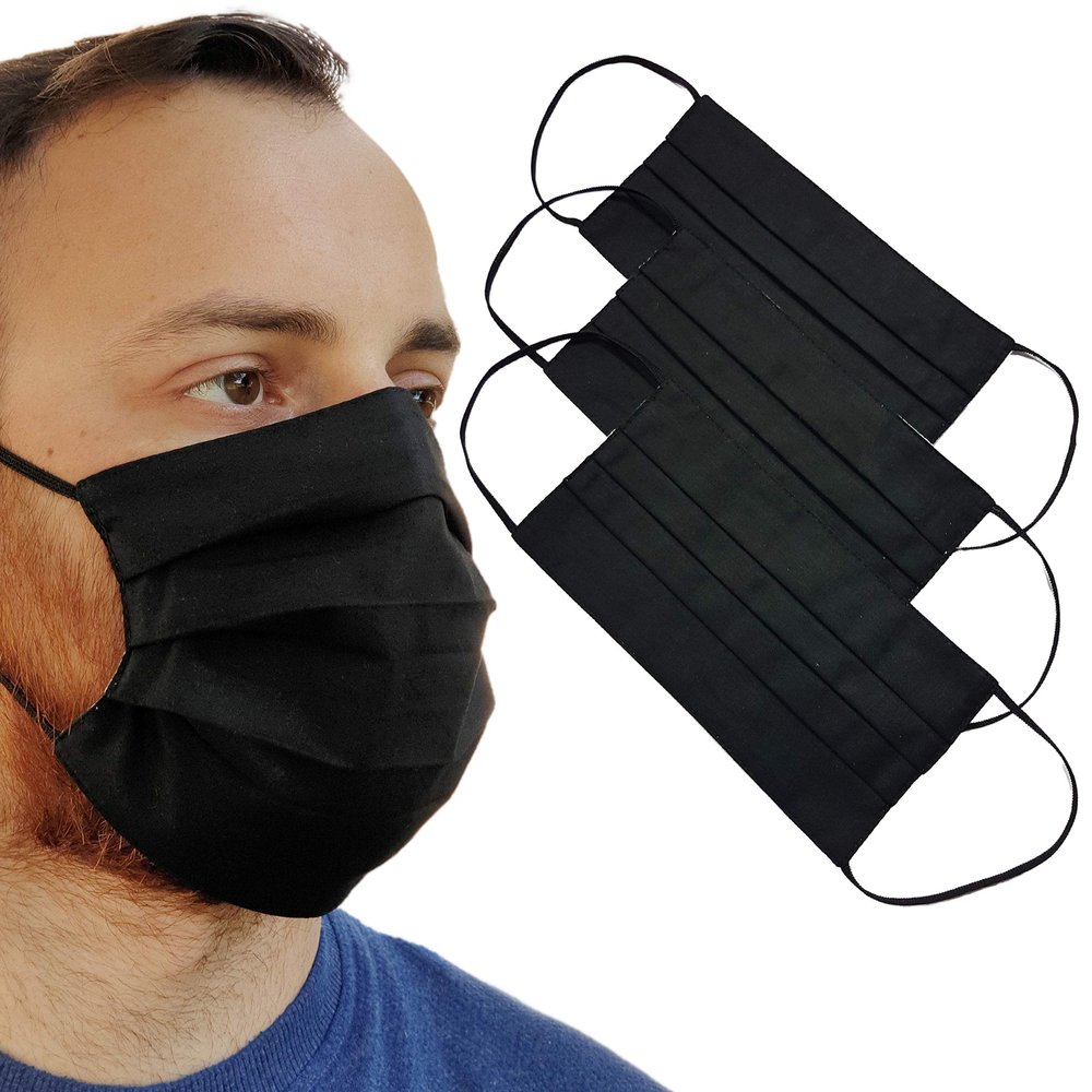 Lilind 3 Pack Face Masks, Comfortable Gift, Handmade in UK, Breathable Soft Cloth, Reusable and Washable Covering, 100% Cotton, 3x Plain Black