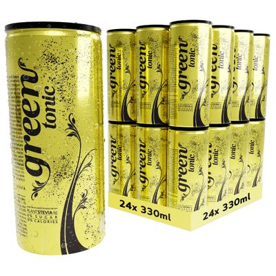 Green Tonic Water Cans 24 Pack, Slimline Tonic, No Aspartame, No Sugar, No Calories, Tonic Water for Gin and Mixer - Bulk Pack of 24 Cans x 330 ml(packaging may vary)
