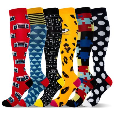 LEOSTEP 6 Pairs Compression Socks for Men & Women, Everyday Support for Travel, Work & Active Lifestyle, Comfortable Breathable Stockings Hiking Travel & Flight Socks