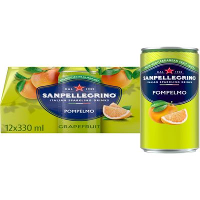 San Pellegrino Italian Sparkling Drinks Tastefully Light Sparkling Grapefruit Canned Soft Drink 12 x 330ml | 70 kCals per Can