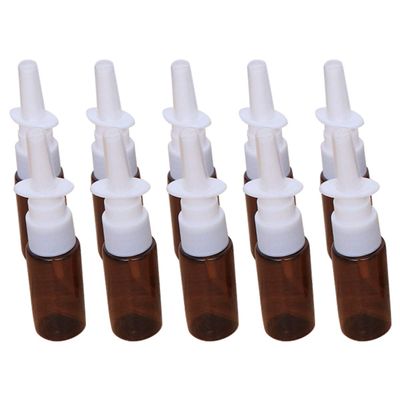 Bottle Empty Plastic Pump Sprayer Mist Nose Refillable Bottle for Saline Water Wash Applications Brown 15ml 10pcs