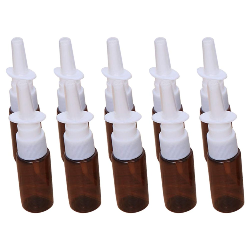 Bottle Empty Plastic Pump Sprayer Mist Nose Refillable Bottle for Saline Water Wash Applications Brown 15ml 10pcs