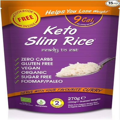Eat Water Keto Slim Rice Instant Organic Konjac Rice, Zero Carb, Low Calorie, Gluten, Fat & Sugar Free, Ready to Eat, Vegan High Fibre Food for Paleo Diet Friendly 270g (Pack of 15)