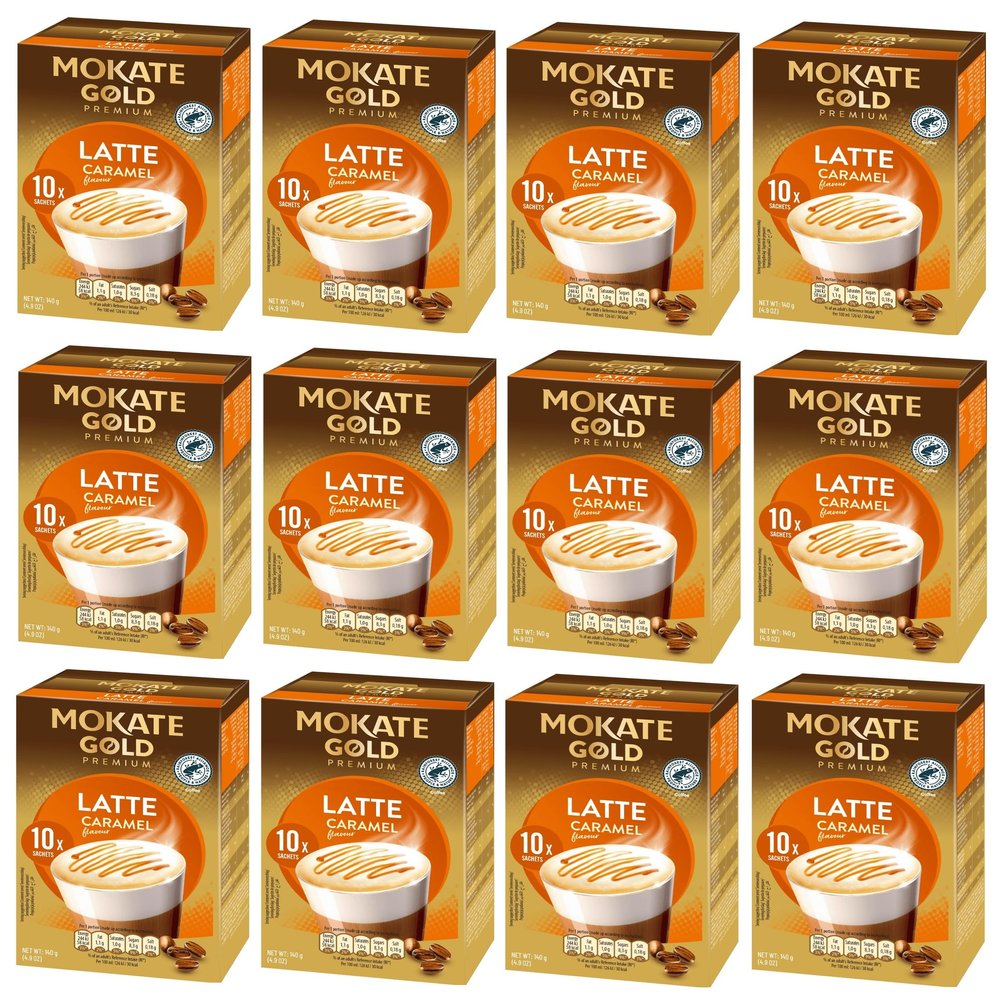 Mokate Gold Premium Caramel Latte Coffee Sachets x10 (Pack of 12, Total 120 Sachets)