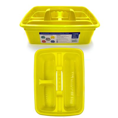 TDBS The Dustpan and Brush Store Cleaning Caddy with Handle Cleaners Caddy Organiser Carry Baskets for Cleaning Products (Yellow)