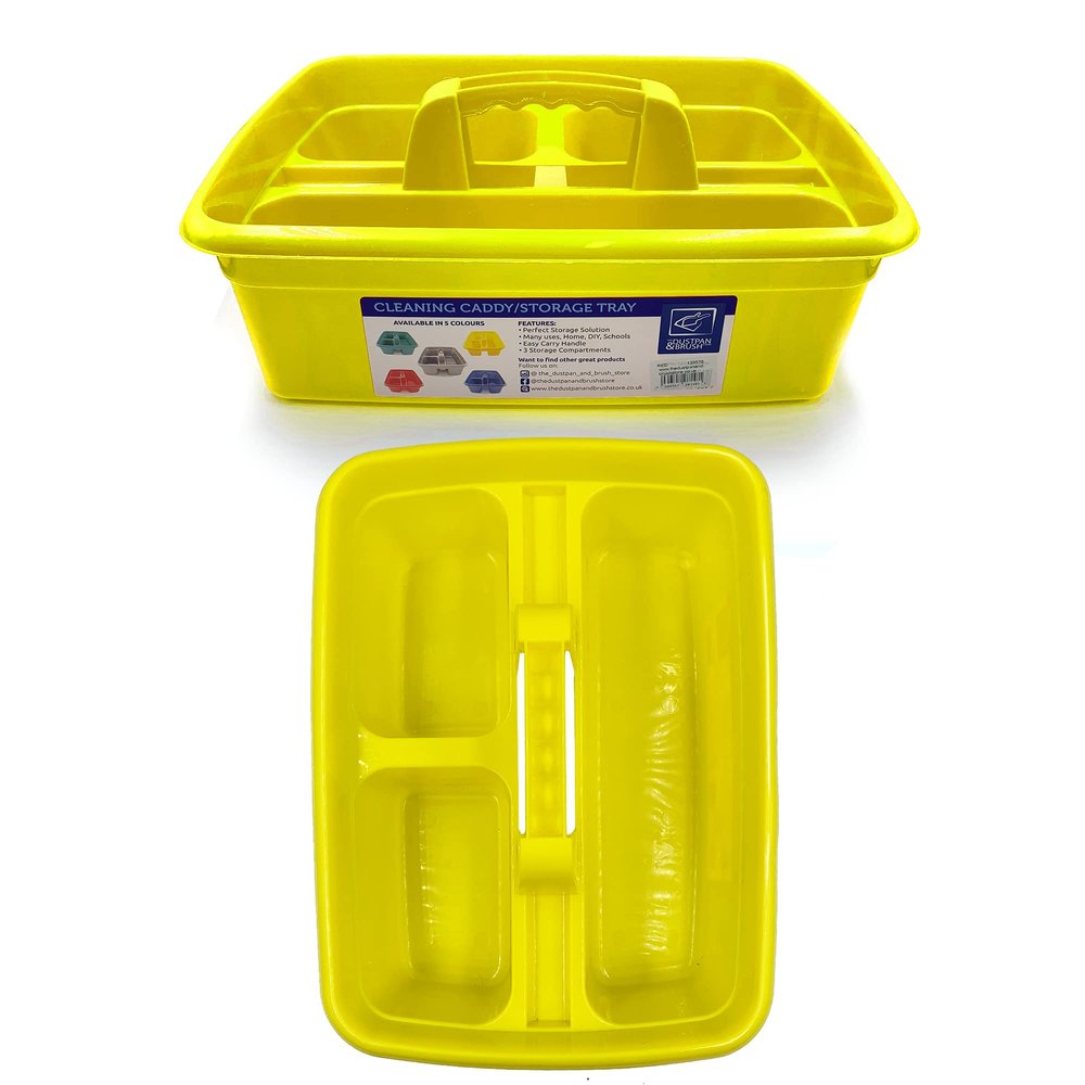 TDBS The Dustpan and Brush Store Cleaning Caddy with Handle Cleaners Caddy Organiser Carry Baskets for Cleaning Products (Yellow)