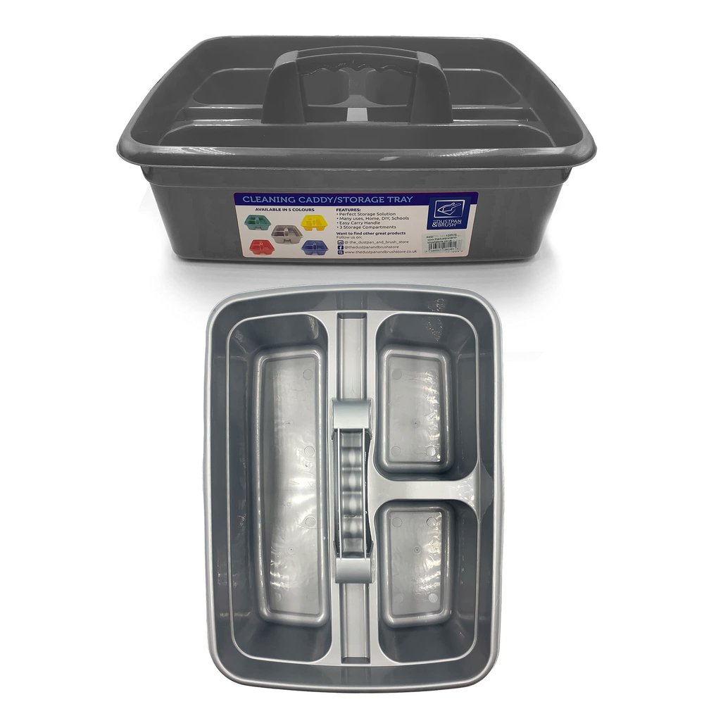 TDBS The Dustpan and Brush Store Cleaning Caddy with Handle Cleaners Caddy Organiser Carry Baskets for Cleaning Products (Silver)