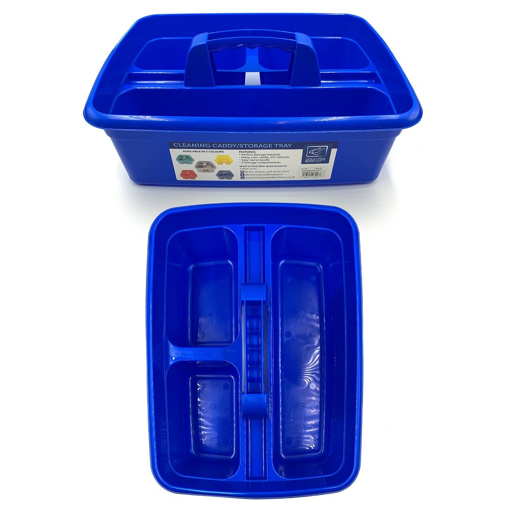 TDBS The Dustpan and Brush Store Cleaning Caddy With Handle Cleaners Caddy Organiser Carry Baskets For Cleaning Products (Blue)