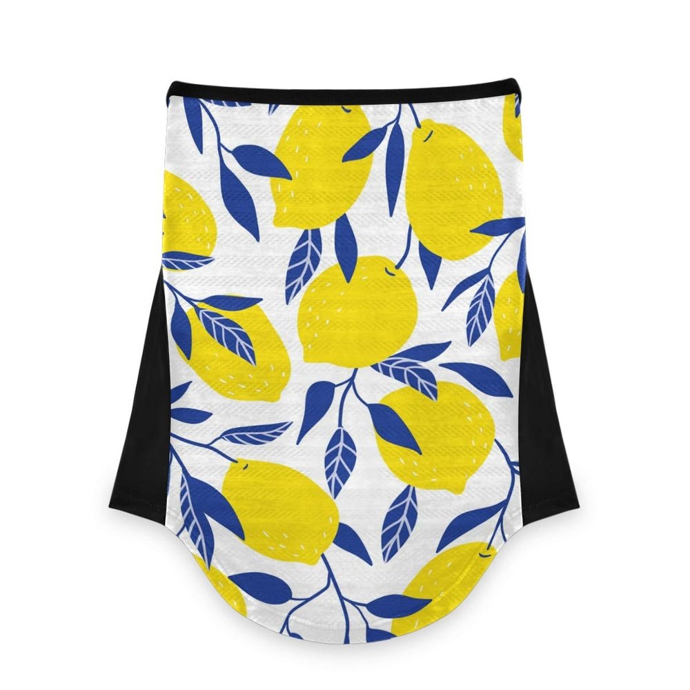 AJINGA Face Coverings Bandana Ear Loops StylishYellow Lemon Blue Leave Women Neck Gaiters for Dust Wind Motorcycle Men