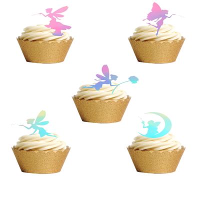 15 Stand Up Pastel Coloured Fairy Silhouette Themed Edible Wafer Paper Cake Toppers Decorations