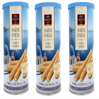 3X Feiny Biscuits Wafer Sticks Vanilla Flavour Wafer Rolls with a Vanilla Flavoured Cream Filling Biscuits Cookies 400g