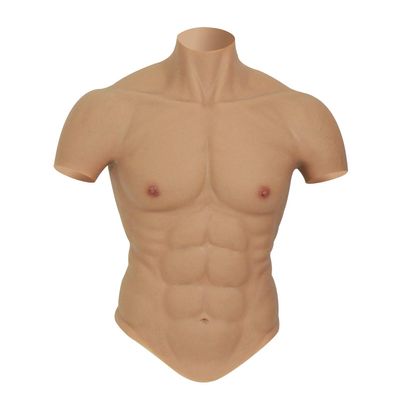 ROANYER Male Chest Silicone Muscle Suit Realistic Mens Silicone Chest Male Fake Muscle Belly For Cosplay Transgender, Tan, S