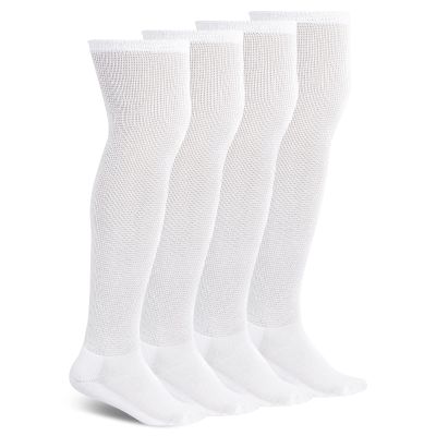 Athlemo 4 Pair Daibetic Socks Over Knee Non-Binding Circulation Cushioned Socks, White, 10-13