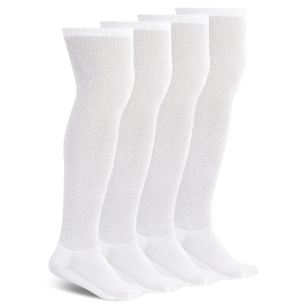 Athlemo 4 Pair Daibetic Socks Over Knee Non-Binding Circulation Cushioned Socks, White, 10-13