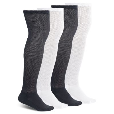 Athlemo Non-Binding Over The Knee Diabetic Socks for Men, 4 Pairs Circulatory Socks with Cushion Soles, 2black/2white(4 Pairs), 10-13
