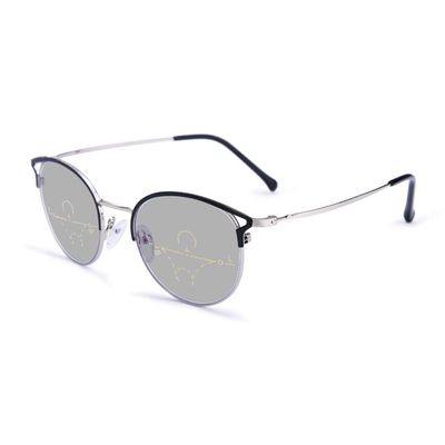 H&RB Progressive Multifocal Photochromic Reading Glasses for Women, Fashionable Cat Ears Frame Clear Lenses Dual-Use UV Protection Presbyopic Glasses,Silver,+1.0