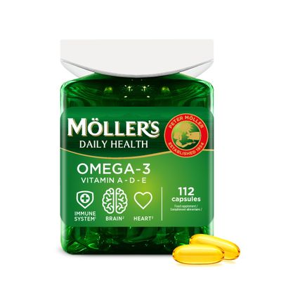 Mollers  | Omega-3 Capsules | Fish Oil | Nordic Omega-3 Dietary Supplement with EPA and DHA and Vitamins A, D and E | 166-year-old-brand | Daily Health | 112 Capsules