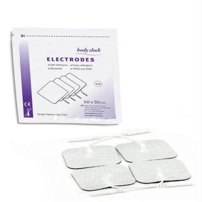 4 x TENS Electrodes Replacement Pads (1 Pack of 4), Back, Shoulder, Hip, Leg, Pain, (5x5cm), Body Clock TENS, Classic, 1st Choice, TPN 200, Boots, Neurotrac, fits Most Machines