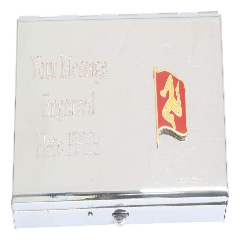 Isle of Man Flag 7 Day Pill Box with Mirror & Free Engraving Message 473