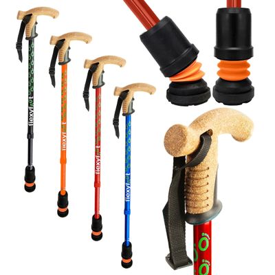 Flexyfoot Shock Absorbing Cork Handle Walking Stick - Improved Comfort, Improved Grip, Improved Safety Colour: Red