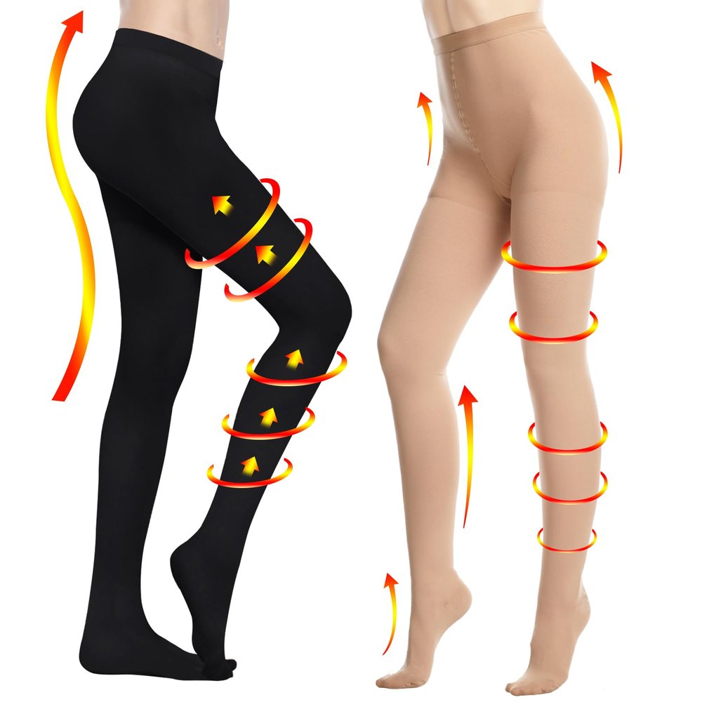 2 Pairs Compression Pantyhose 20-30 mmHg Closed Toe Opaque Graduated Support Hose Stocking for Women Relieve Varicose Veins, XL