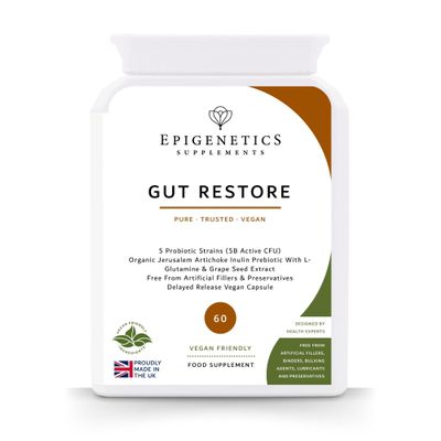 Prebiotics for Gut Health | Gut Restore Intestinal Pre & Probiotic Formula with Plant Extracts | High Strength 5 Billion CFU | 2 Months Supply of Digestive Health | 60 Vegan Friendly Capsules