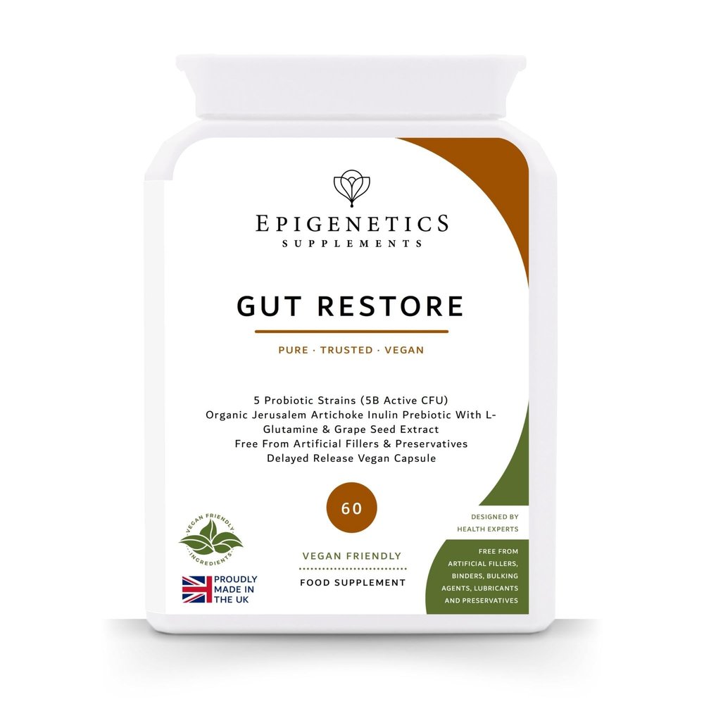 Prebiotics for Gut Health | Gut Restore Intestinal Pre & Probiotic Formula with Plant Extracts | High Strength 5 Billion CFU | 2 Months Supply of Digestive Health | 60 Vegan Friendly Capsules