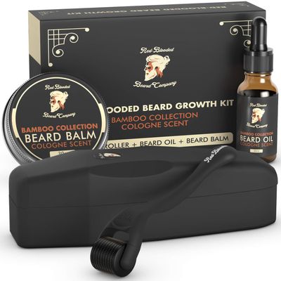 Red-Blooded Beard Growth Kit with Beard Roller Oil & Balm
