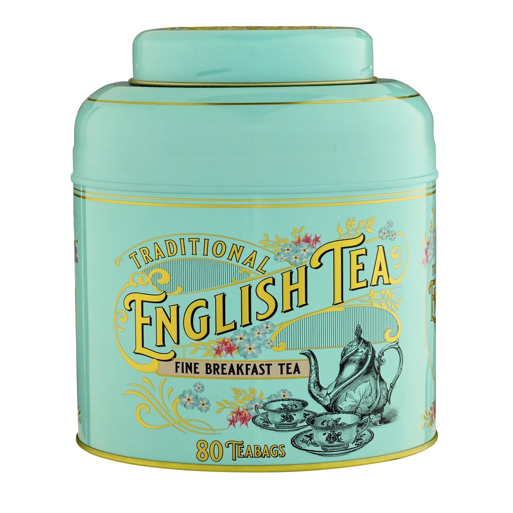 New English Teas Vintage Victorian Tea Caddy with 80 English Breakfast Teabags