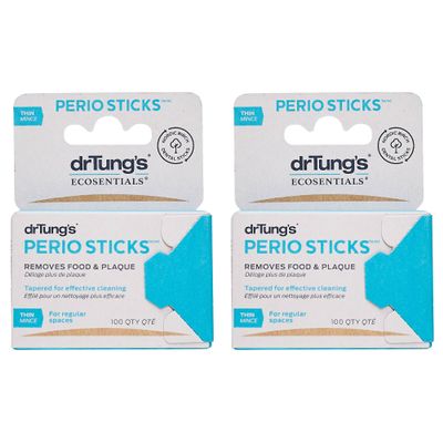 drTung's Dental Sticks for Teeth & Gum Cleaning - Toothpicks for Oral Care, Soft Floss Picks for Teeth, Interdental Plaque & Food Remover Tool, Perio Sticks - Thin, Bulk 100 Count (Pack of 2)