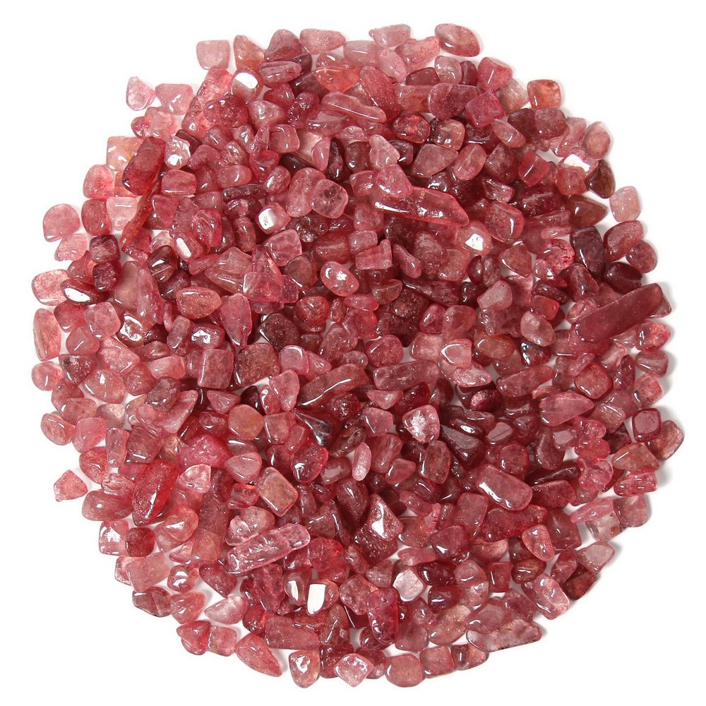 1.1lb Natural Crushed Red Strawberry Quartz Crystal Tumbled Chips-Healing Crystals Chips Bulk, Crushed Crystal Gemstones for Crafts, Beautiful Package for Gift