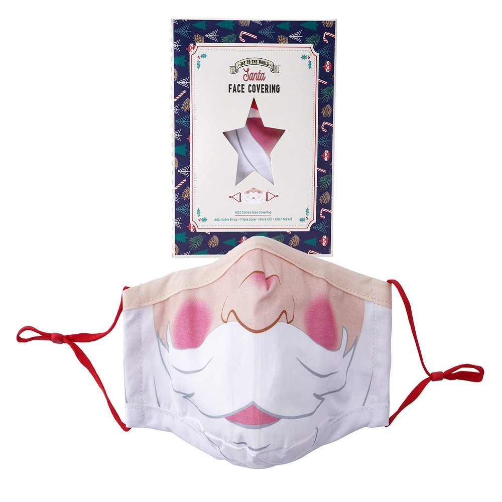 CGB Giftware | Christmas Novelty Santa Claus Design Reusable Washable Face Covering | 100% Cotton With Nose Wire | Triple Layered Adjustable Ear Loop Straps | GB05642
