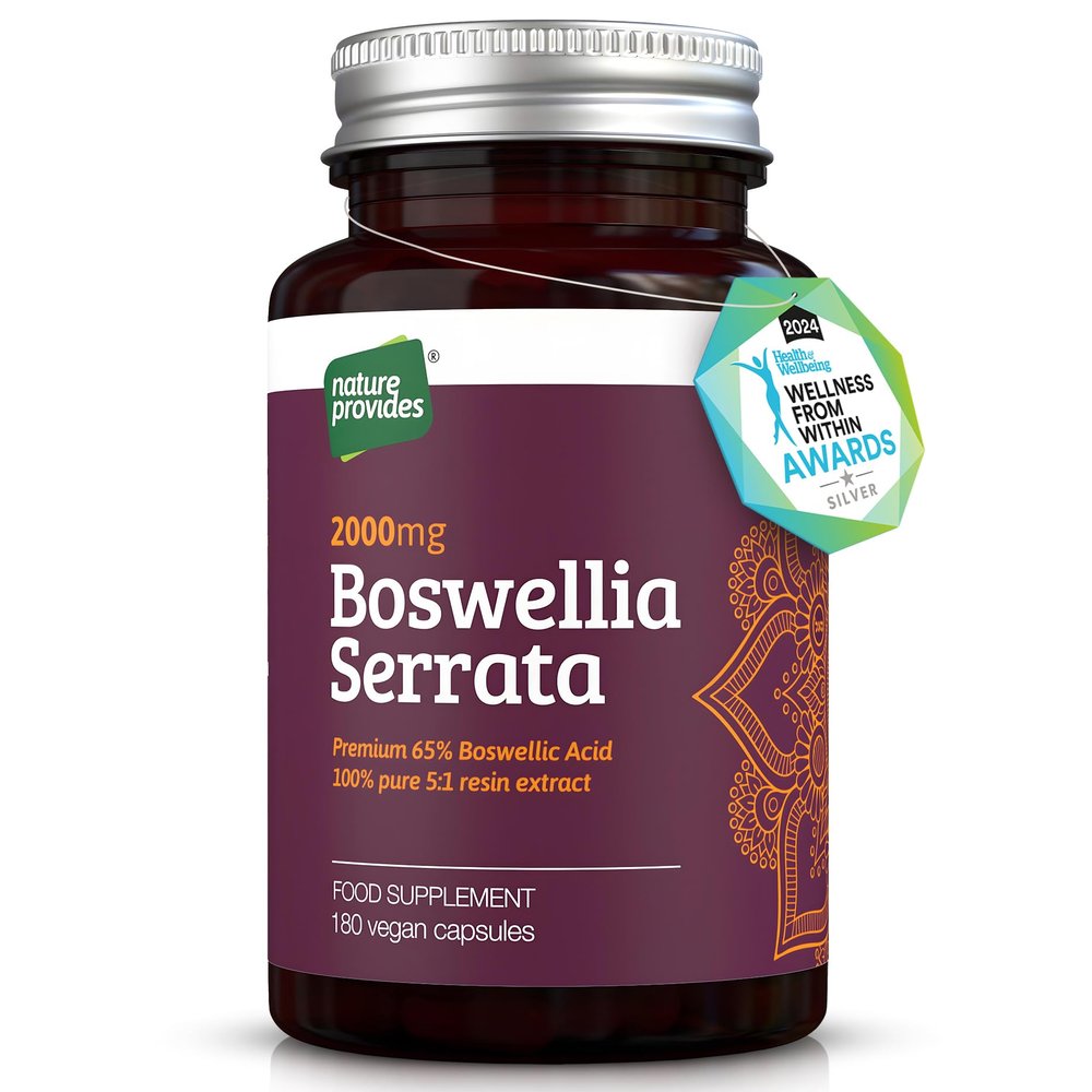Boswellia Serrata Capsules/Tablets (2000mg 5:1 Extract) Made in UK by Nature Provides - 180 Vegan Caps, 6 Months Supply, 65% Boswellic Acid, Indian Frankincense, Joint Support, Anti-Inflammatory
