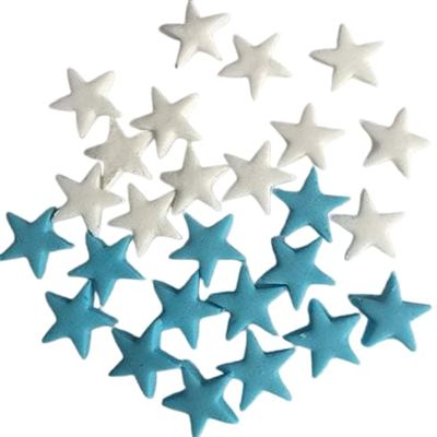120 Beautiful Edible Sugar Fondant Stars; Approx. 1cm; Choose Color; Baby Shower, Kids Character, Birthday, Wedding, Christmas Etc Cake Cupcake Topper/Decorations/Sprinkles (Blue & White)