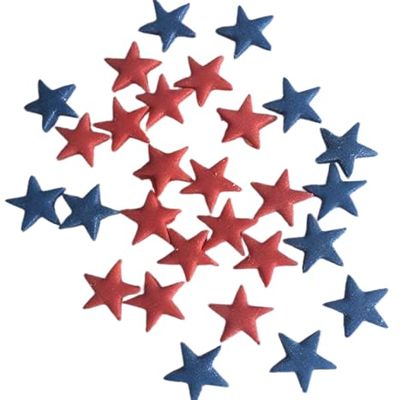 100 Beautiful Edible Sugar Stars; 2cm; Kids Character, Birthday, Wedding, Christmas Cake Cupcake Toppers/Decorations/Sprinkles (Red & Blue)