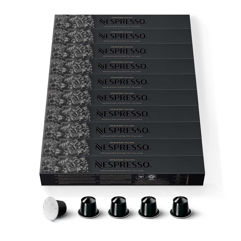 Nespresso Original Ispirazione Ristretto Italiano 100 Coffee Capsules Intensity 10 for Ristretto & Espresso (10 Packs of 10)