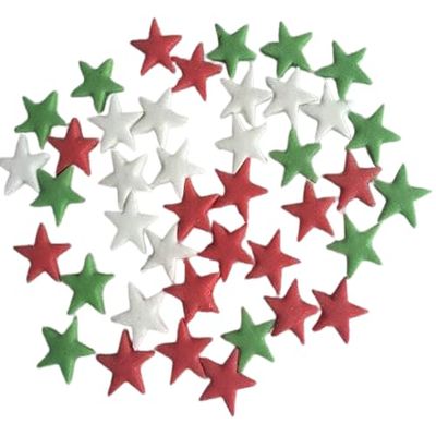 100 Beautiful Edible Sugar Stars; 2cm; Kids Character, Birthday, Wedding, Christmas Cake Cupcake Toppers/Decorations/Sprinkles (3 Christmas Colors mix)