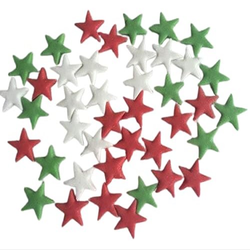 100 Beautiful Edible Sugar Stars; 2cm; Kids Character, Birthday, Wedding, Christmas Cake Cupcake Toppers/Decorations/Sprinkles (3 Christmas Colors mix)