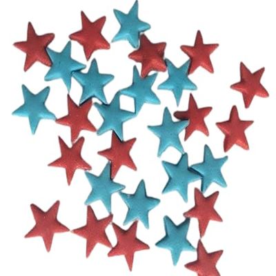 100 Beautiful Edible Sugar Stars; 2cm; Kids Character, Birthday, Wedding, Christmas Cake Cupcake Toppers/Decorations/Sprinkles (Blue & Red)