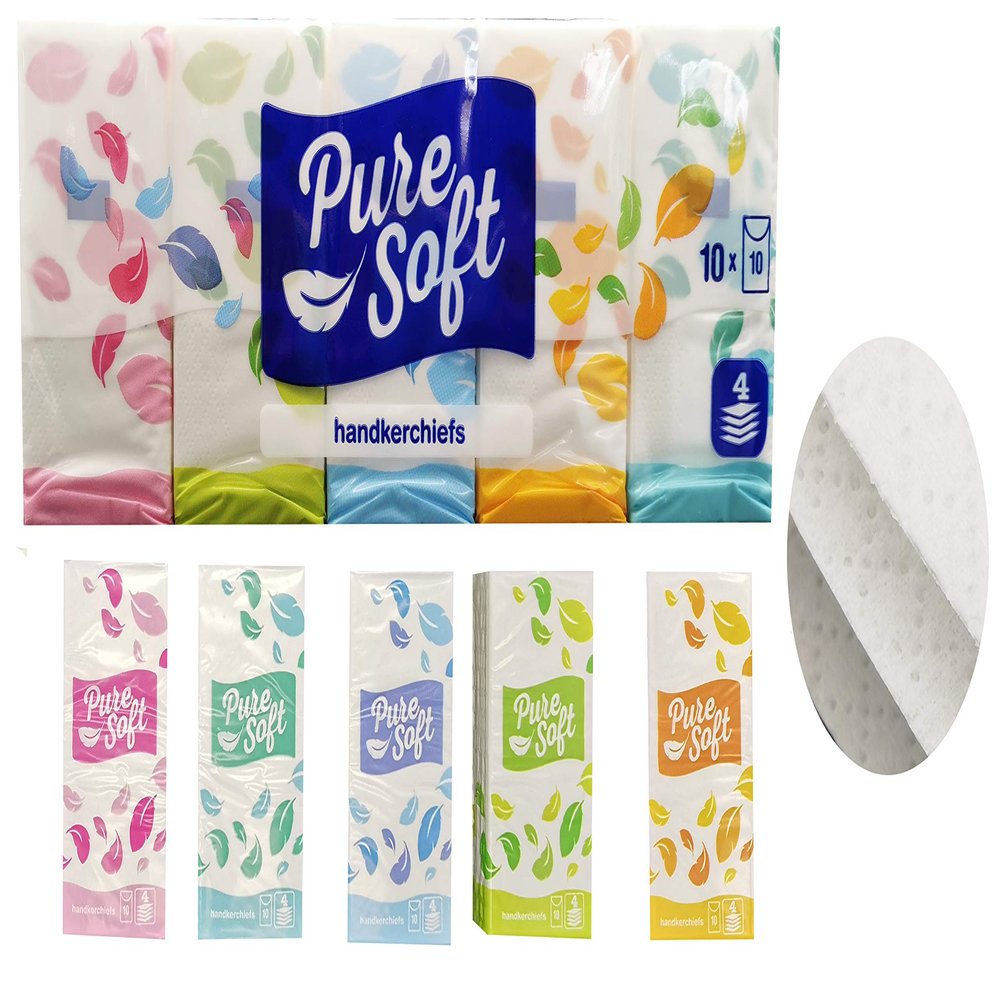 XXL Pack of 10 Paper Handkerchiefs 4-Ply 100% Cellulose (200 Packs of 10)