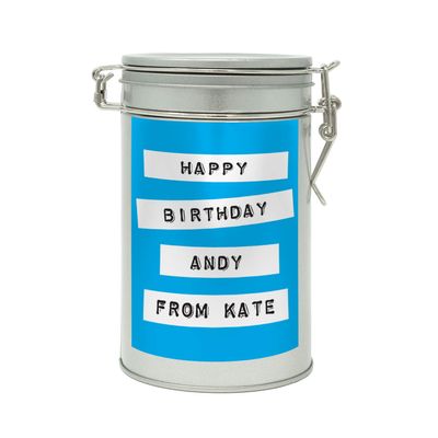 Sistir, Personalised Coffee Gift in Tin for Birthdays. Perfect for Coffee Lovers. Choice of 9 Label Colours. 100% Arabica Grounds, Roasted and Packed in The UK. 150g