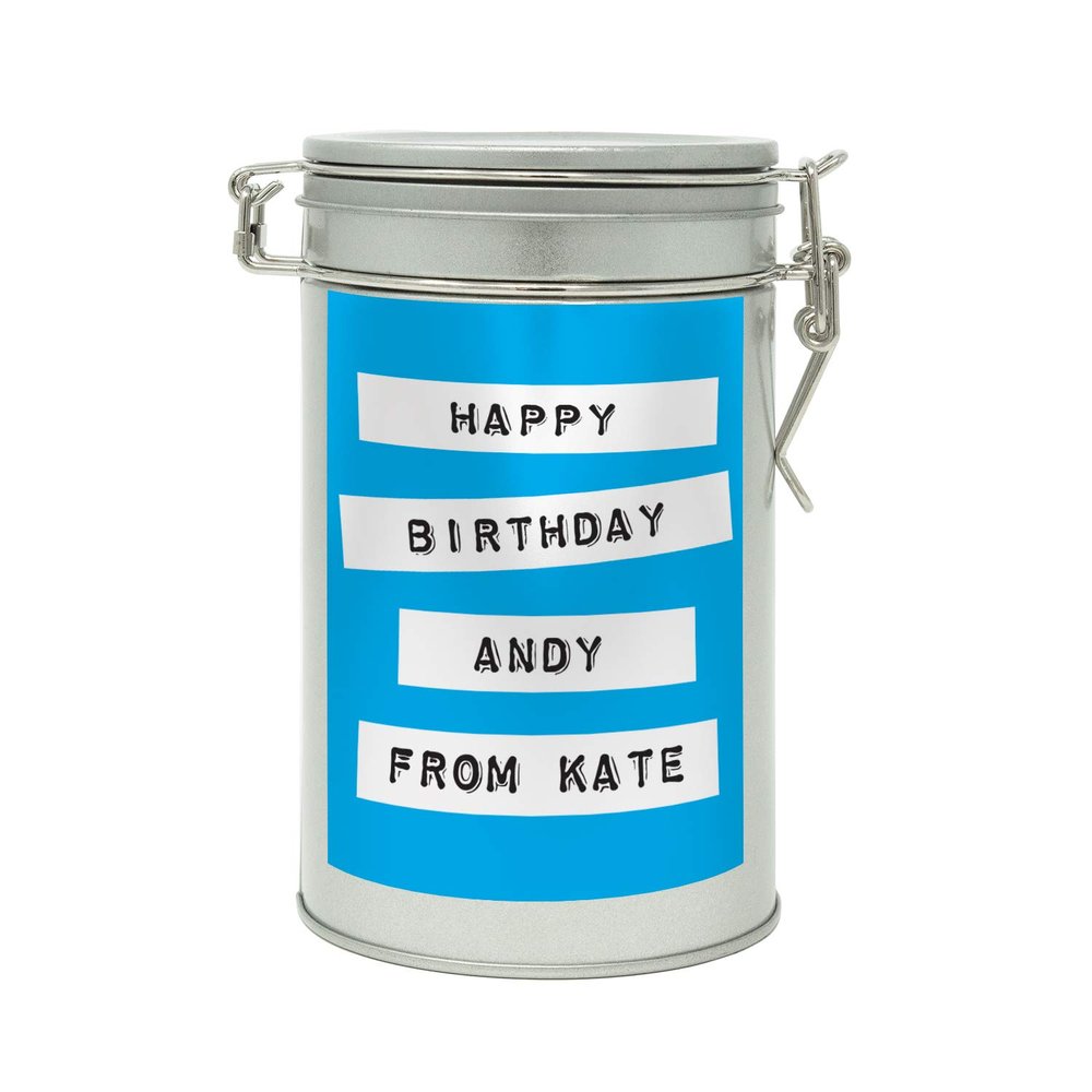 Sistir, Personalised Coffee Gift in Tin for Birthdays. Perfect for Coffee Lovers. Choice of 9 Label Colours. 100% Arabica Grounds, Roasted and Packed in The UK. 150g