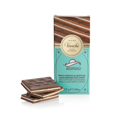 Venchi Tiramis Chocolate Bar, 110g - Mascarpone Flavoured Chocolate with Coffee - Gluten Free