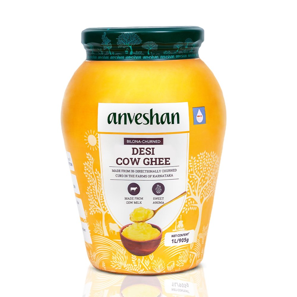 Anveshan Anveshan A2 Cow Ghee 1L | Glass Jar | Bilona Method | Curd-Churned | Pure, Natural & Healthy