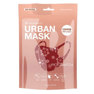 Basic Sense CHRISTMAS Copper Ion Infused Washable Reusable Face Coverings Masks Made In South Korea (Snowflake - Red)